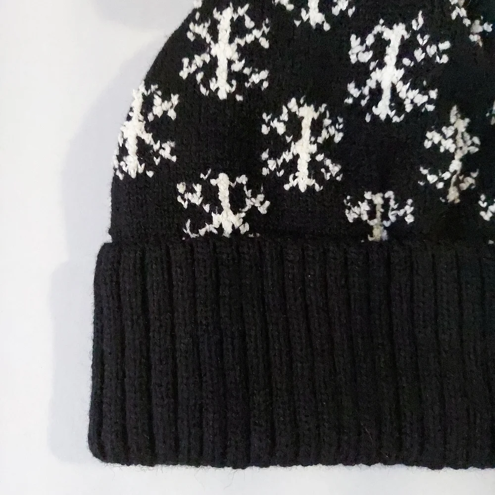 Beanie Hat Black Womens Knit Hat Winter New Beanie Warm Lined Faux Fur Pompom